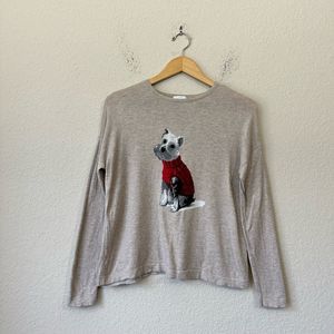 J. JILL Weston Mini Schnauzer Dog Crew Neck Knit Sweater in Taupe